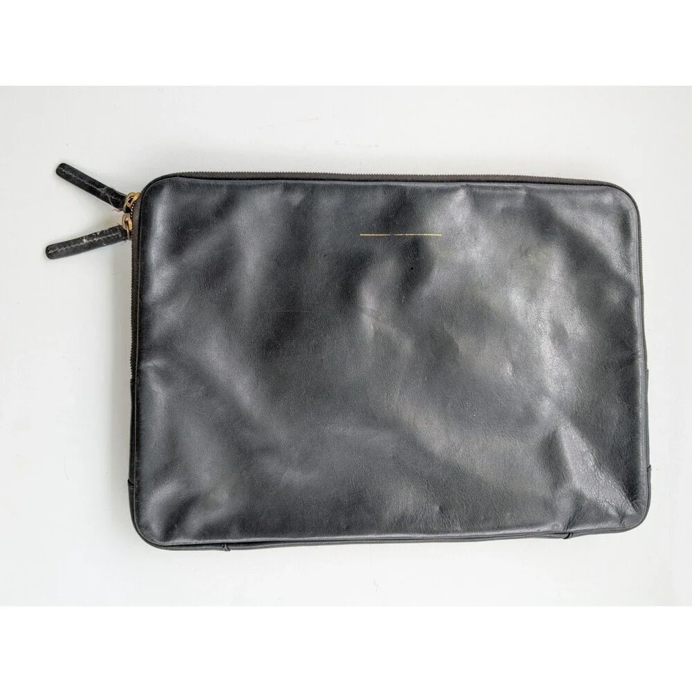 Horizn Studios Black Leather Laptop Sleeve Zip Portfolio Case 15